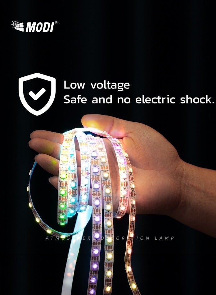 مودي شريط إضاءة LED RGB بطول 10 أمتار مع جهاز تحكم عن بعد، وأكثر من 20 وضعًا لونيًا، وسطوع قابل للتعديل، ومزامنة مع الموسيقى، مثالي لتزيين غرف النوم والمعيشة وألعاب الفيديو. - Image 5